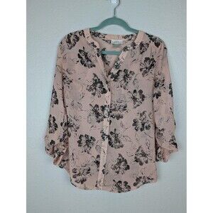 LOFT Blouse Womens XS Floral Sheer Button Front Long Sleeve Lightweight Top